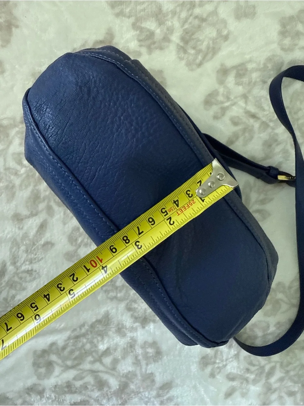 Tory Burch Amanda Flap Crossbody Bag Navy Blue Pebbled Leather